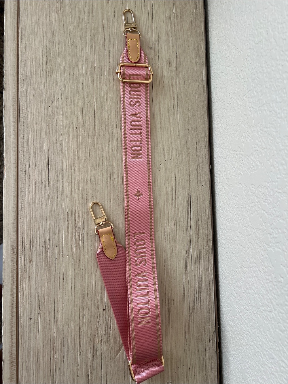 Louis Vuitton Pink Webbing Logo Shoulder Strap with Gold Hardware